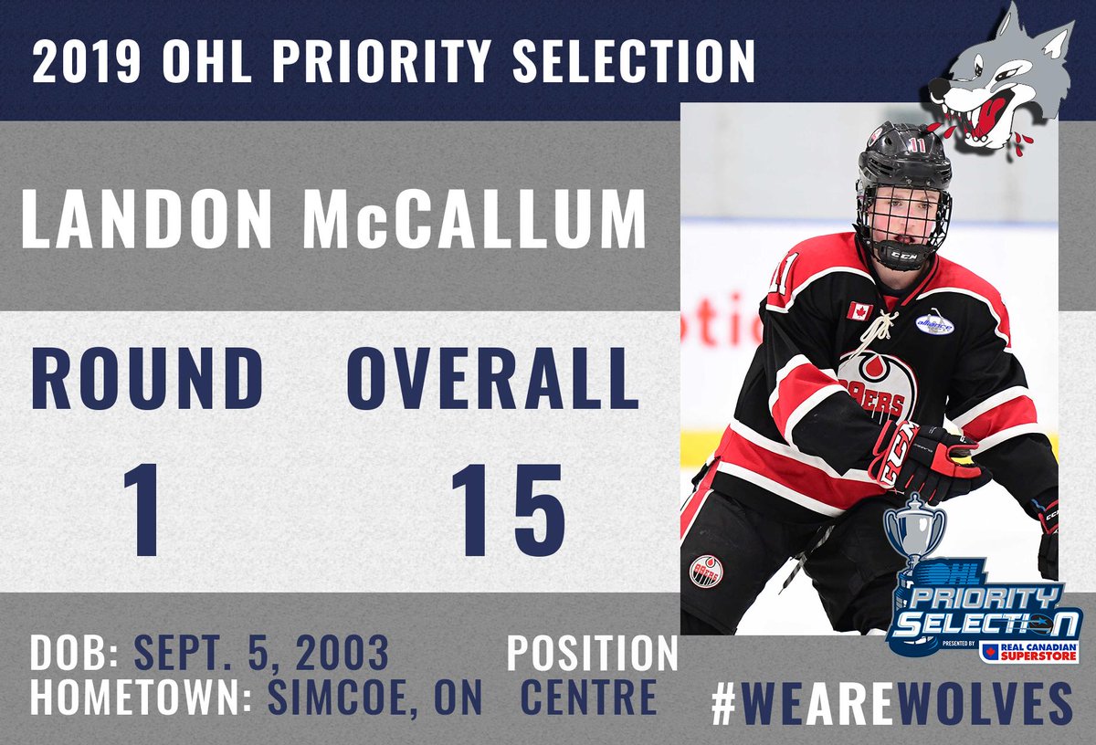 Sudbury_Wolves's tweet photo. With our 15th overall pick in the 1st round, the #Wolves are pleased to select centre Landon McCallum of the Brantford 99ers! #WelcomeToThePack https://t.co/PxGavlnLEG