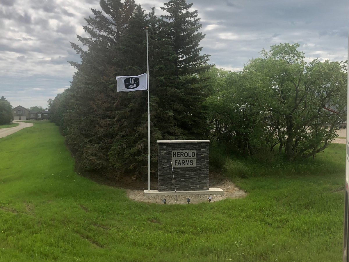 RussHerold12's tweet photo. Our flag pole has been at half mast , just as our hearts are since the accident. The flag will remain this way forever Adam . We will always honour your memory and think about what we have lost. Hard to believe it’s a year  without you and accept it will be a lifetime.#Adam#10💔 https://t.co/uKlZwGgtRt