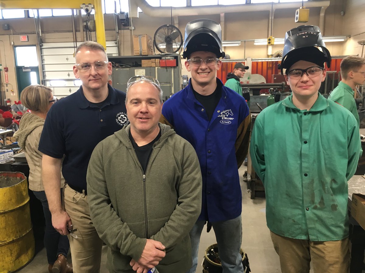 ScottBischoping's tweet photo. Max Lalone and Connor McVey both from Williamson along with Jason Johnson, Instructor, and Andy McVey, Principal at the AWS competition at the May Center in Mount Morris ⁦@WFL_BOCES⁩ https://t.co/Zi9bpvumER