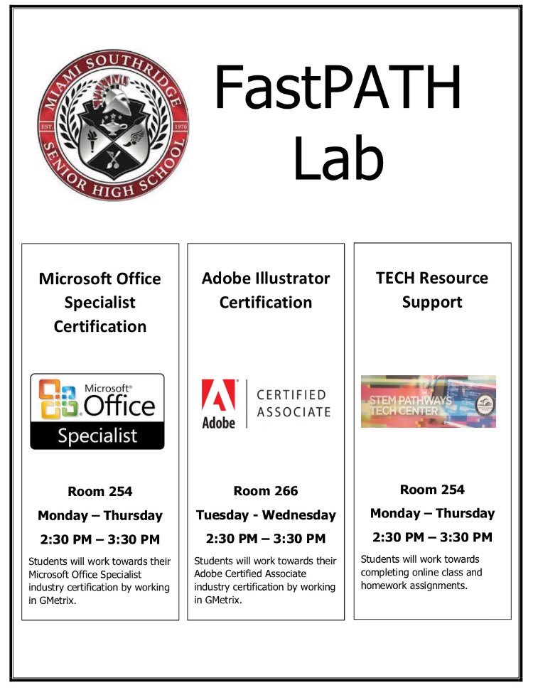 JoetteViggiano's tweet image. 🚨come see @Southridge_SHS at Cutler Ridge Park today🚨@SpartanMagnet students, your look ahead at tutoring and extra time on the computers in the #STEMPathwaysTechCenter #YourChoiceMiami