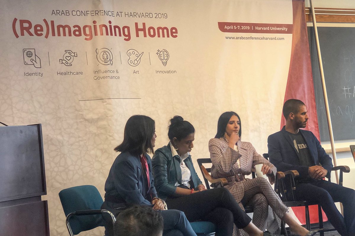 aasadekk's tweet photo. Re-imagining home with a panel of social media influencers and a journalist #arabconferenceatharvard #achsocialmedia #harvard @KarenWazen @HadiaGhaleb @ASE https://t.co/N9JFylXdLq