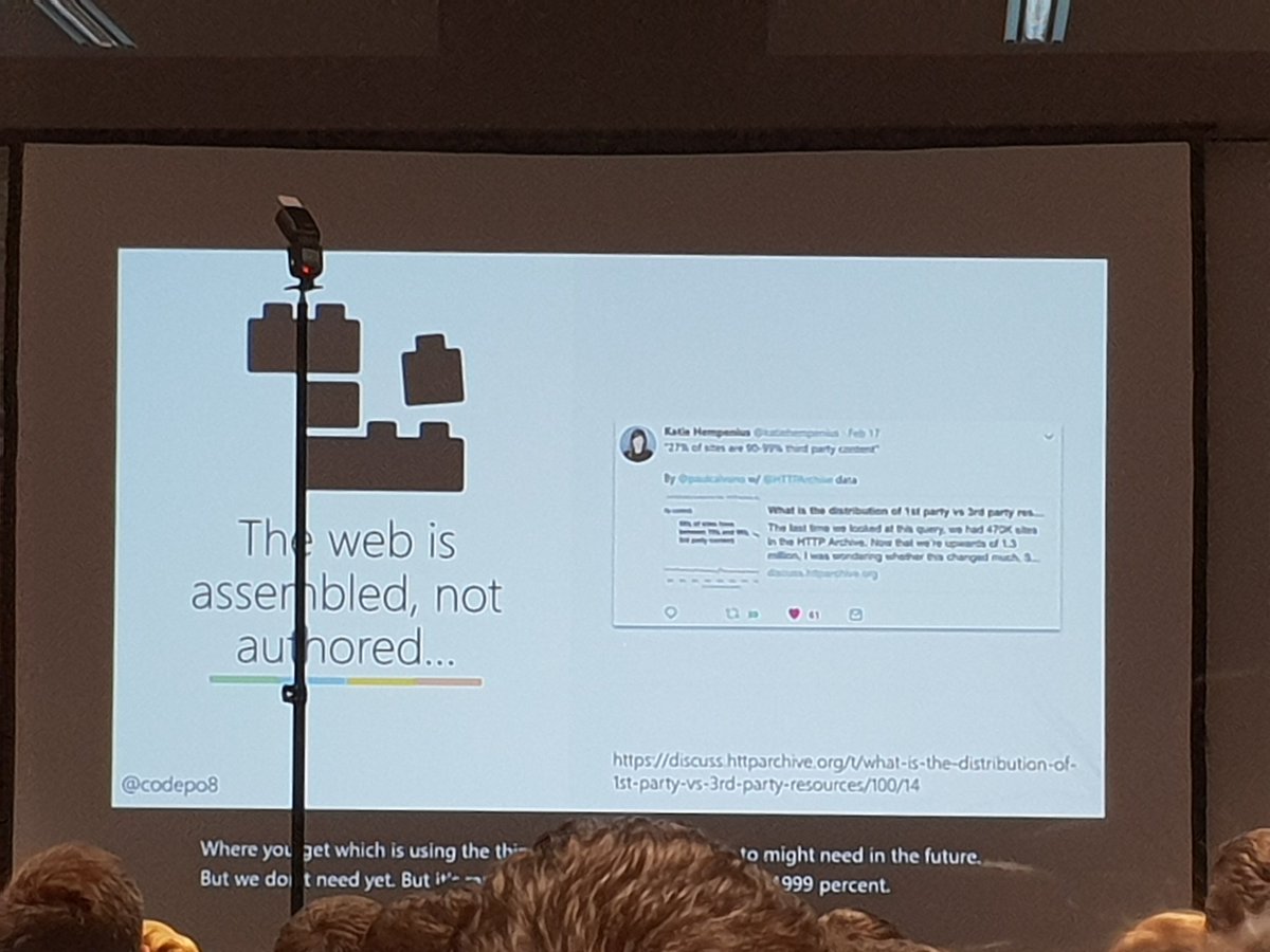trishulgoel's tweet photo. Truth has been spoken
"The Web is assembled, not authored... " - @codepo8 

#web
#developerEthics
#jsfestua https://t.co/jUgeVRWK36