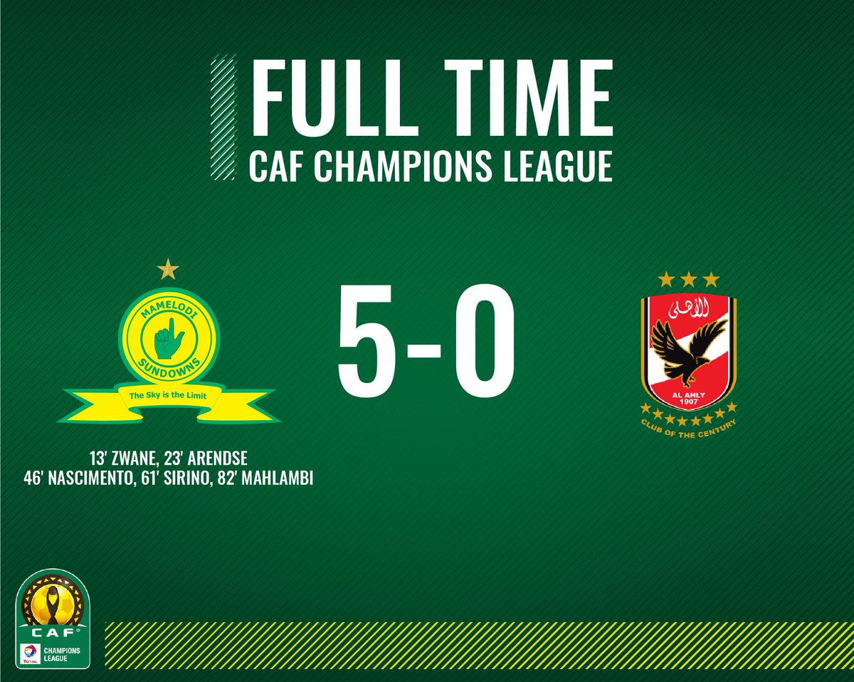 Masandawana's tweet photo. WORD CLASS PERFORMANCE👏👏👏 The Brazilians managed to put 5 past Al Ahly in the first leg of the quarter-final and keep a clean sheet! #Sundowns #DownsLive #DownsAhly #CAFCL https://t.co/aRe8bG7qw3