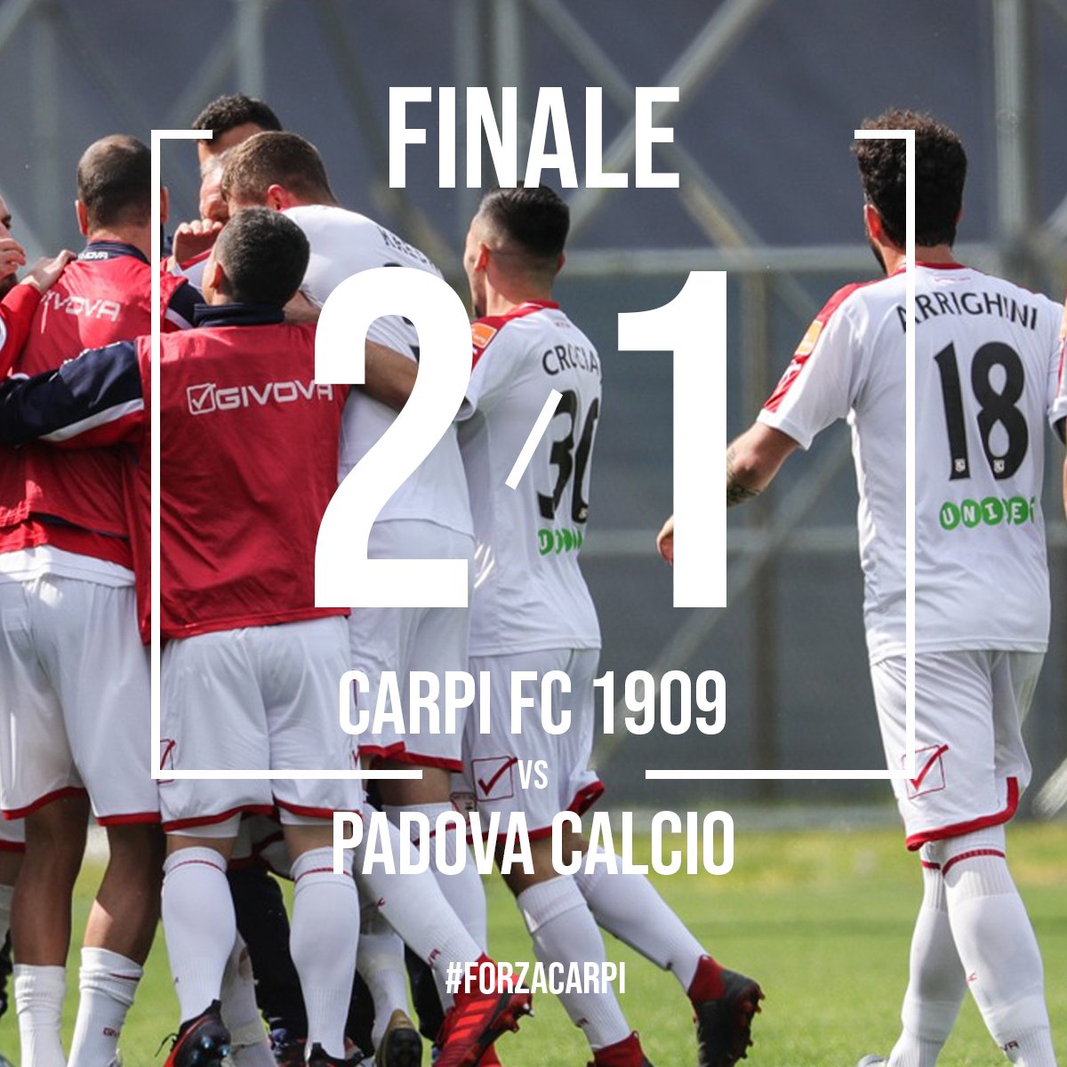 ac_carpi's tweet photo. ⏱️4⃣9⃣st
E' FINITA! IL #CARPI TORNA A VINCERE! DECIDONO I GOL DI #CONCAS E #ARRIGHINI!
#CarpiPadova 2⃣-1⃣
#FORZACARPI ⚪️🔴
#CarPad https://t.co/0iCbYbat3b