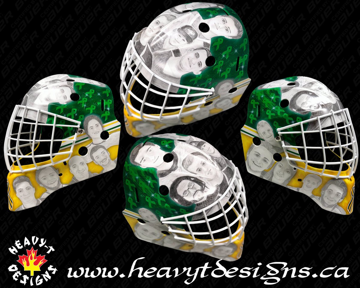 HeavyTDesigns's tweet photo. Humboldt Broncos April 6, 2018 Tribute maskThis mask has 16 stars on it for everyone that passed away in bus crash last year including one star for Elgar Petersen on the ribbon. It also has 48 ribbon on the mask for 48 years that the Broncos have been an organization https://t.co/3RMxC7IsYz