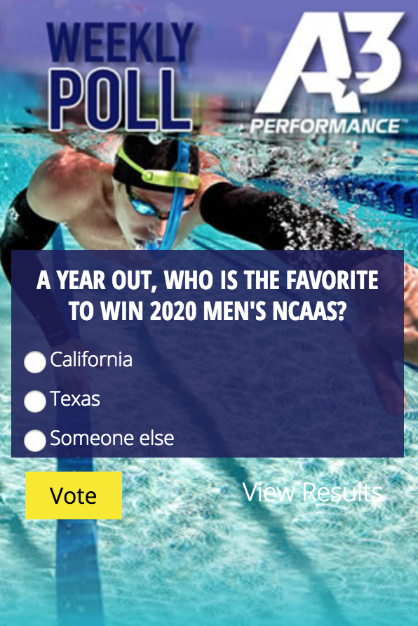 a3performance's tweet photo. NEW #a3poll at @swimswamnews – a year out, who's your favorite to win men's NCAAs? https://t.co/xEFbkC9hwc #vote #SwimSwam #collegeswimming https://t.co/9u69ouBmk2