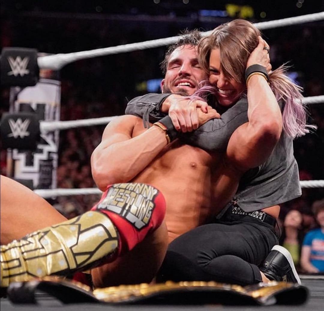 JohnnyGargano's tweet photo. Woke up this morning, looked over and saw the NXT Championship by my bag..

Last night wasn't just a crazy dream.. It was a dream come true. 

After everything we've been through.. and we've been through a lot..

We finally had OUR moment. ❤ https://t.co/PgRA2LH4Xw