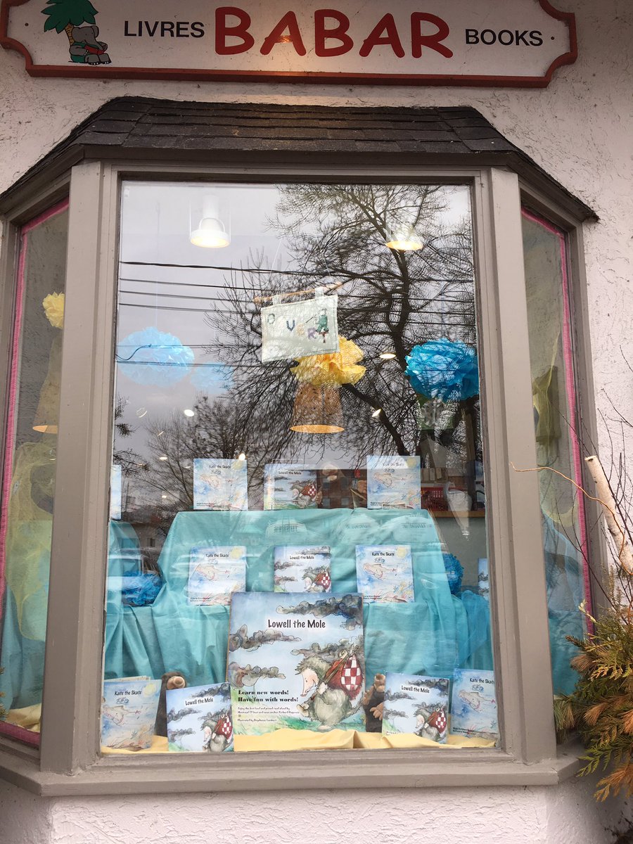 Dagenator's tweet photo. Unbelievable! A thrill to see the window at #BabarBooks filled with my first book - #LowelltheMole - and my new book #KatetheSkate! There is even a furry mole in there. I'm here for several hours. Come visit! Thank-you #Babar! https://t.co/cLDddykw1S