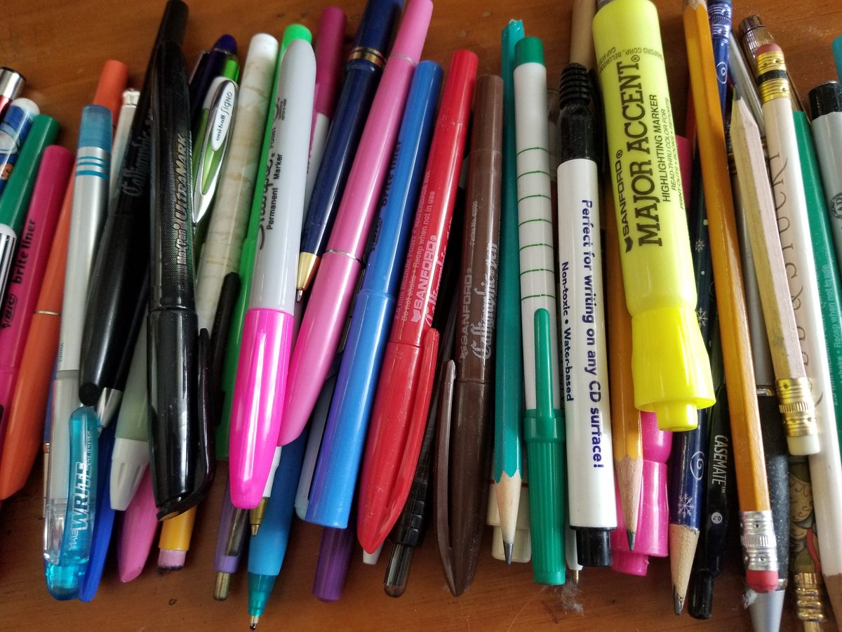 barbmeyers's tweet photo. Writer's Life Rule #112: At any point in time a writer will possess a hundred or more pens. 95% of which no longer function. 

#writers #writerslife #writing #writingutensils https://t.co/gp56CQpc1w