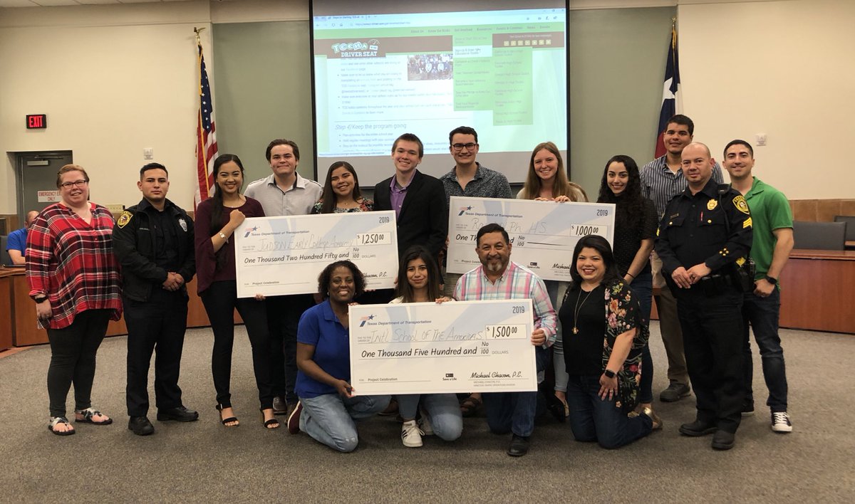 TxDOTSanAntonio's tweet photo. Congratulations to our Project Celebration winners from International School of the America’s, Judson Early College Academy and Randolph HS. These schools gave video presentations about vaping and won funding for their schools graduation celebration. #ProjectCelebration https://t.co/2hNNPrcQSD