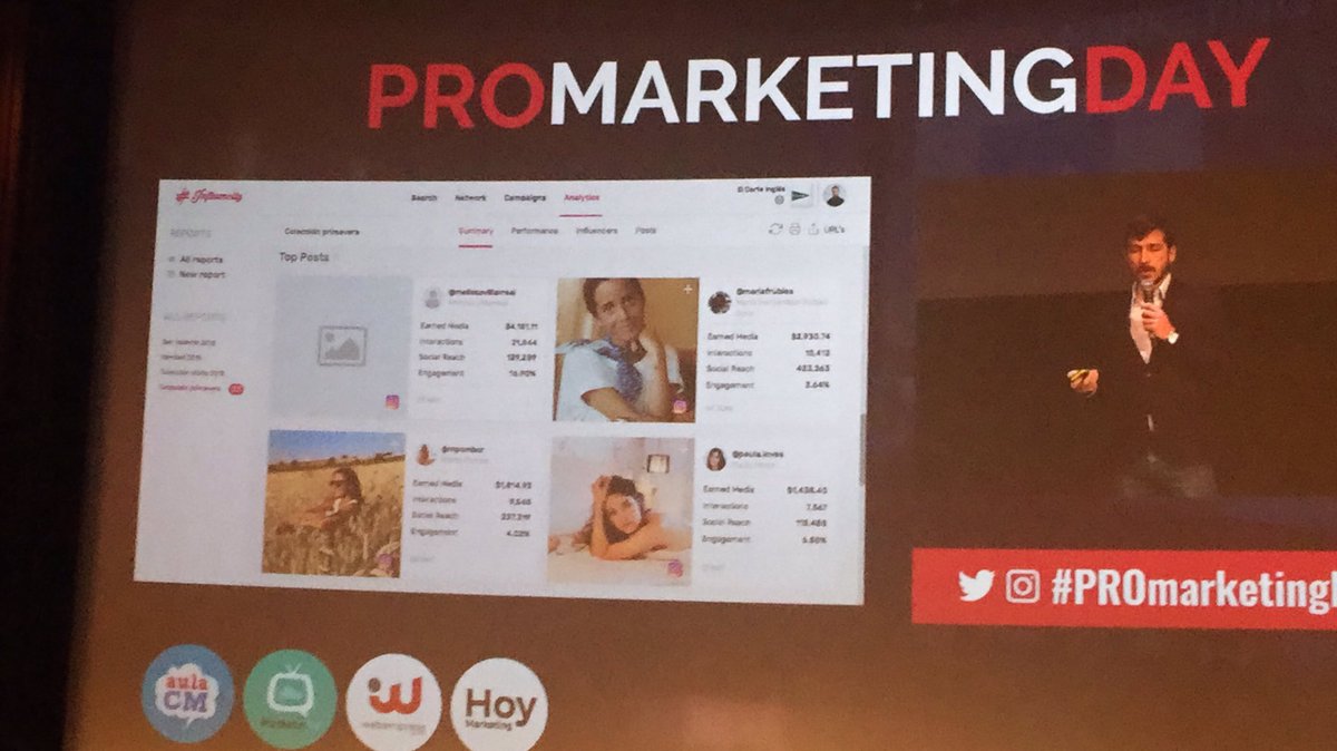 Una herramienta para encontrar influencers es <a href="/InfluencityES/">Influencity</a> donde te permite segmentar la búsqueda según tus intereses, te estima los precios y hace seguimiento de la campaña. #PROmarketingDay