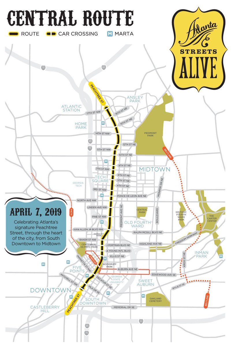 CityofAtlanta's tweet photo. On April 7, @ATLStreetsAlive will take over Peachtree Street for 3.1 miles of motor-free movement! The street will be yours to walk, roll, bike and play from 2-6 pm! @ATLStreetsAlive is FREE and fun for all ages. Click here for details: https://t.co/7iqNervtk3 #ATLStreetsAlive https://t.co/bZPoL3uPsn