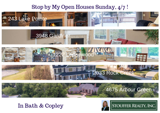 AlisonMBaranek's tweet photo. Stop by My Open Houses TOMORROW, April 7th!
🕑243 Lake Pointe Dr, Bath: 12-1:30 pm-NEW PRICE!
🕛 3948 Gardiner, Copley: 12-1:30 pm-NEW PRICE!

🕑1222 Ledgewood, Bath: 2:30-4 pm-NEW LISTING!
🕛 2033 Rock Creek S, Bath: 2:30-4 pm!
🕑4675 Arbour Green, Bath: 2:30-4 pm-NEW LISTING! https://t.co/tsAa8B92Hu