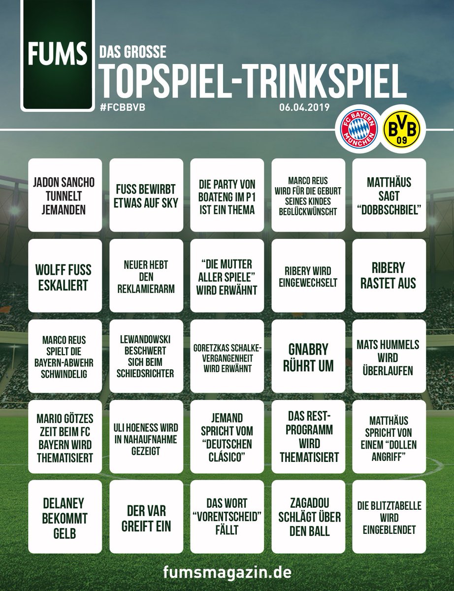fums_magazin's tweet image. Viel Spaß beim Vorglühen, wir sehen uns dann später im P1 auf der Boa-Party ✌🏼 #TOPSPIELTRINKSPIEL #FCBBVB @SkySportDE 

___
Auf die Plätze, fertig, Prost: @fums_magazin