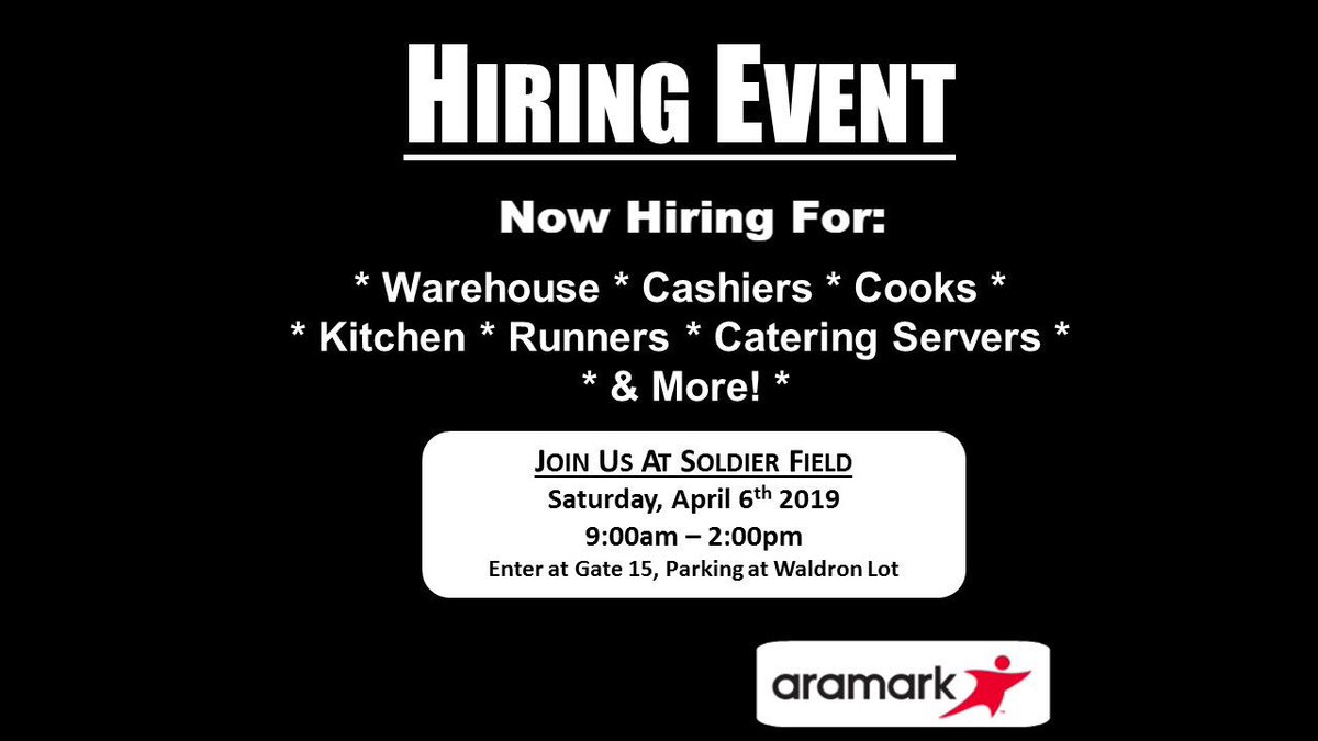 SoldierFood's tweet photo. It’s not too late! Join us for our #Hiring Event RIGHT NOW at Soldier Field! Parking in Waldron Lot, enter through Gate 15. Hope to see you! https://t.co/Uau0xsfE9y
