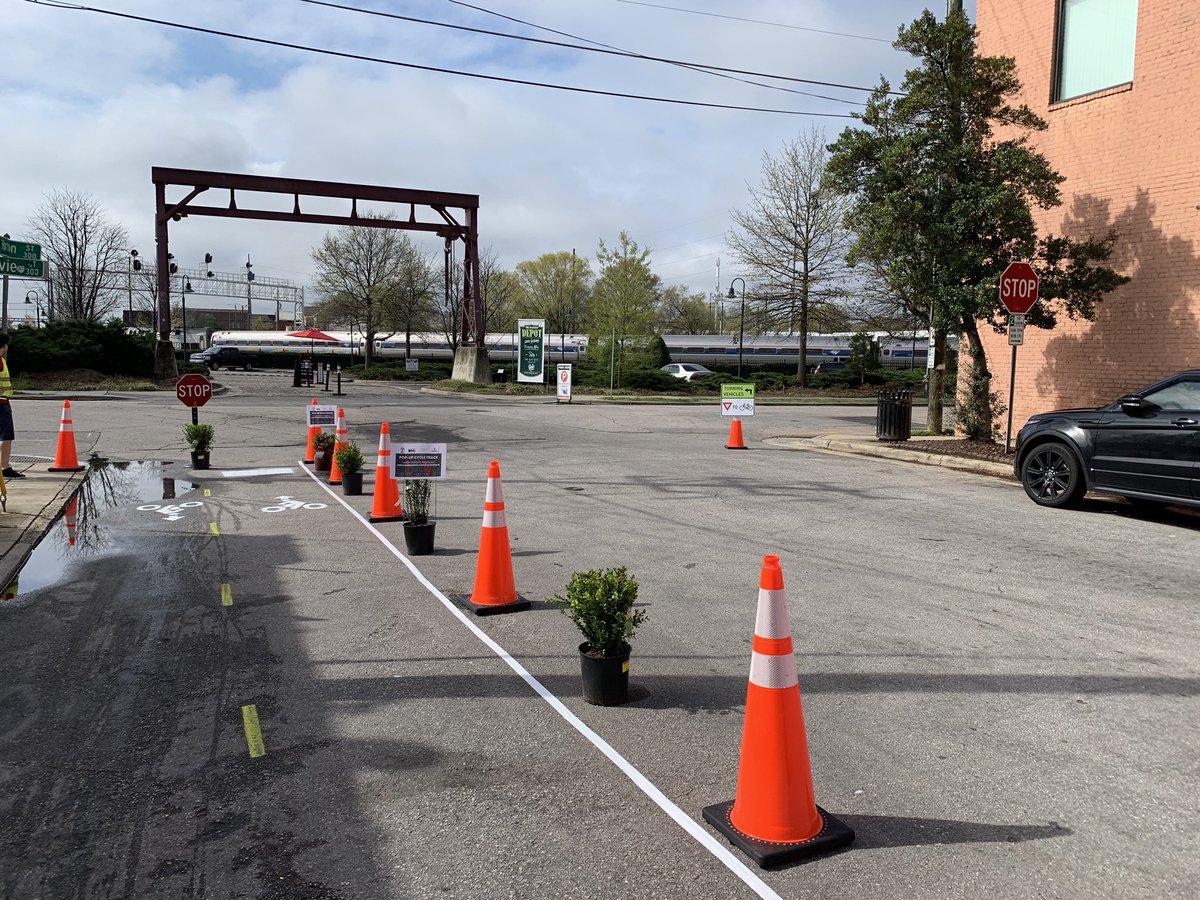 The rain has passed so let there be PAINT!!!  Congrats to <a href="/RaleighMoves/">RaleighMoves</a> and @OaksAndSpokes on the weekend #HarringtonStreet cycle track!!!  Looks good and fresh!!!