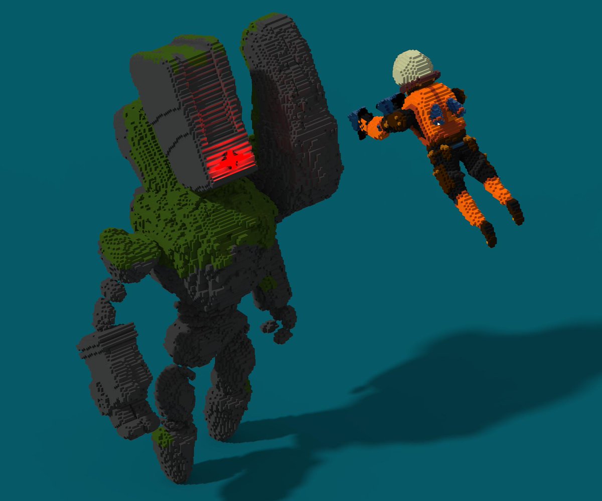 Alcoro13's tweet photo. I've been loving playing #RiskOfRain2 (maybe a little bit too much), so I decided to make some #fanart of it to force myself to put down the game for a while.

#magicavoxel #voxelart https://t.co/wNPRWYbmaS