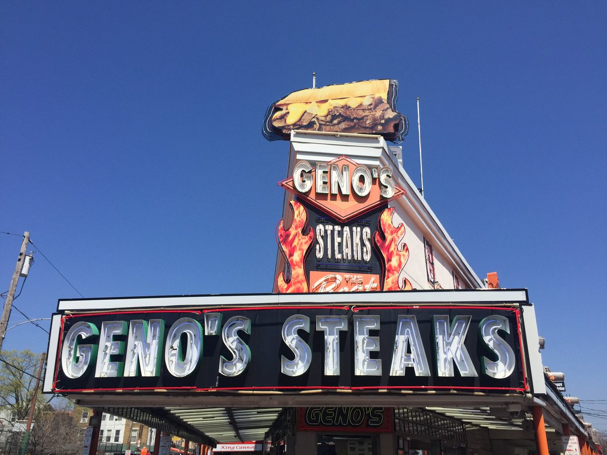 garycareyjr's tweet photo. Doing a little Philly Cheesesteak at @PatsSteaks and @GenosSteaks today. Now I can see what the rivalry is about. #phillyclassic https://t.co/JG1r0nmmco