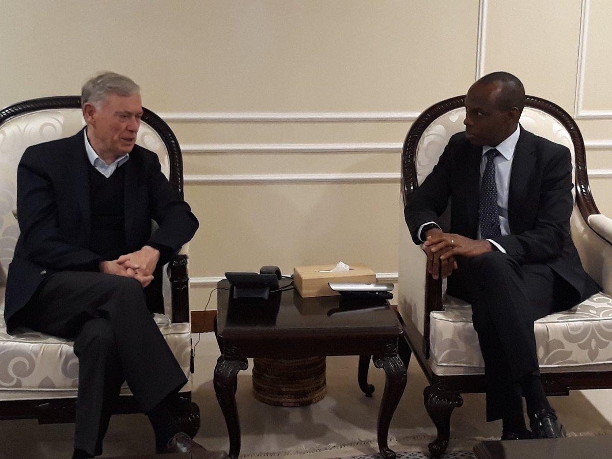GermanyinRwanda's tweet photo. Thanks to Hon. Francis Gatare, CEO of RMB, welcoming  the German Former Federal President Horst Koehler today who will represent the German Government during the Kwibuka 25 commemoration of the Genocide against the Tutsi https://t.co/qJv5LUTCLV