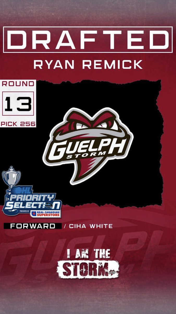 RyanRemick1's tweet photo. Proud to be selected by the Guelph Storm in the #OHLDraft https://t.co/aHDWYeWNR5