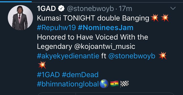 TekLiveTV's tweet photo. Coming up next #RepuHallweek19 @stonebwoyb https://t.co/a9OoeLUs0p