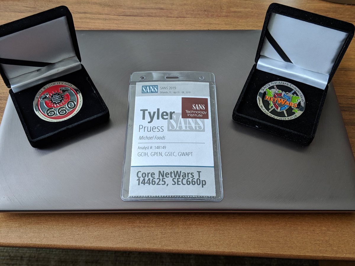 Had a great week of training at SANS 2019 in Orlando.  Won the team CTF challenge for SEC660, placed 4th in Core <a href="/SANSNetWars/">SANS NetWars</a> as an individual veteran CTF player and walked away with ton value knowledge. Thanks <a href="/SANS_EDU/">@SANS_EDU</a>
