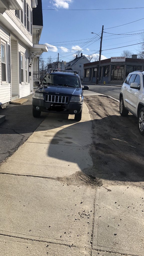 PupperWow's tweet photo. @quincymapolice Like this meme on Liberty street. And from the looks of the spots on the sidewalk, they must park here every day 🤣😂👏👌 https://t.co/DENwu8wWwN