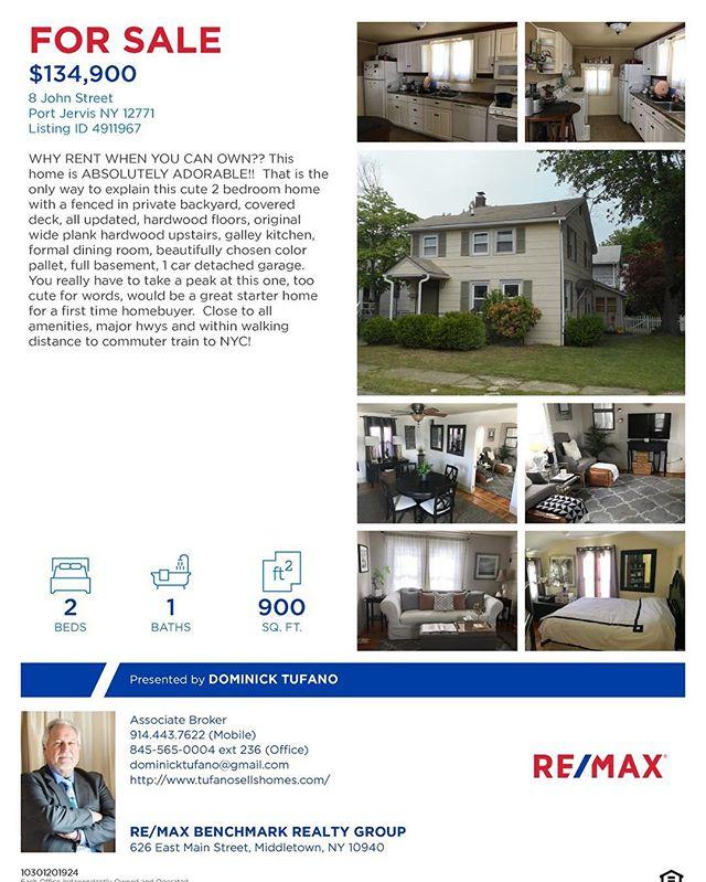 DominickTufano's tweet image. WHY RENT when you can own? This adorable 2 bedroom home is priced to sell, close to all amenities and EZ commute! 📞me today for a tour 914.443.7622 #portjervis #househunting #betterthanrenting #remax #ny #realestate #realtor #forsale #listwithme #ezc… bit.ly/2FSkBkQ