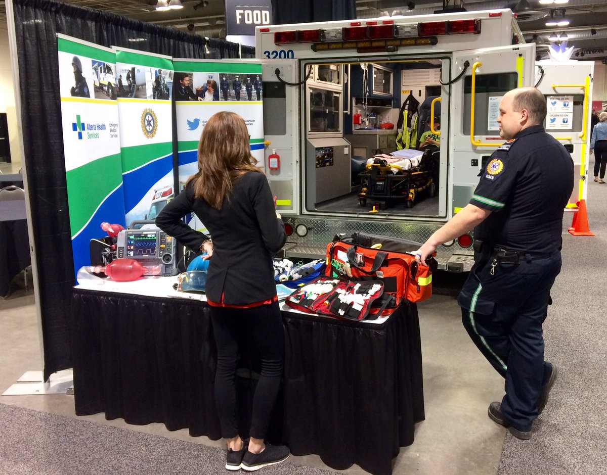 EHS_Alberta's tweet photo. Come and say hi to #YourEMS today till 6pm at the #CalgaryWomansShow in the #BMOCentreYYC. See our equipment and have a look inside out truck! We're back for day two tomorrow, 11am-5pm. #WomansShowYYC https://t.co/KbfRHedze1