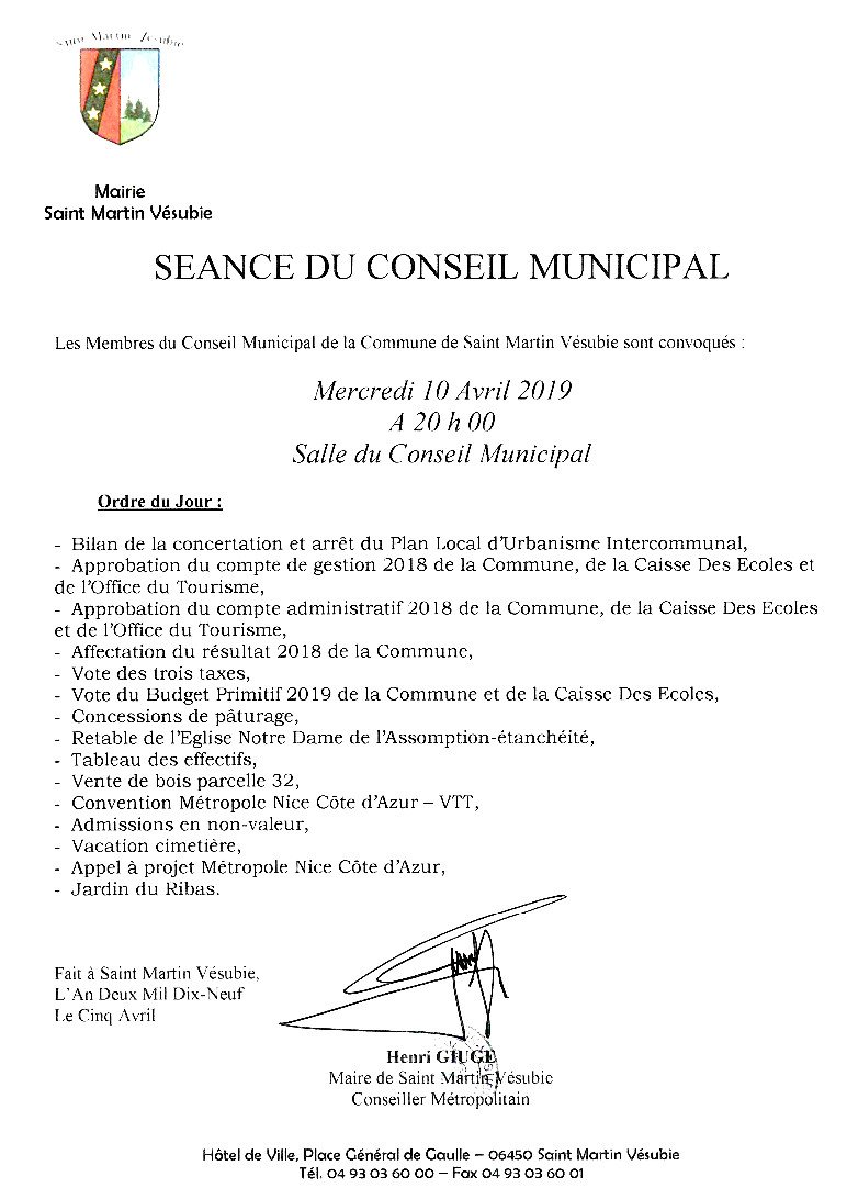 #stMartinVésubie prochain conseil municipal Mercredi 10 avril 2019 à 20h 
Vont ils voter le #PLUm ? Augmentation des taxes ? subvention ?
...