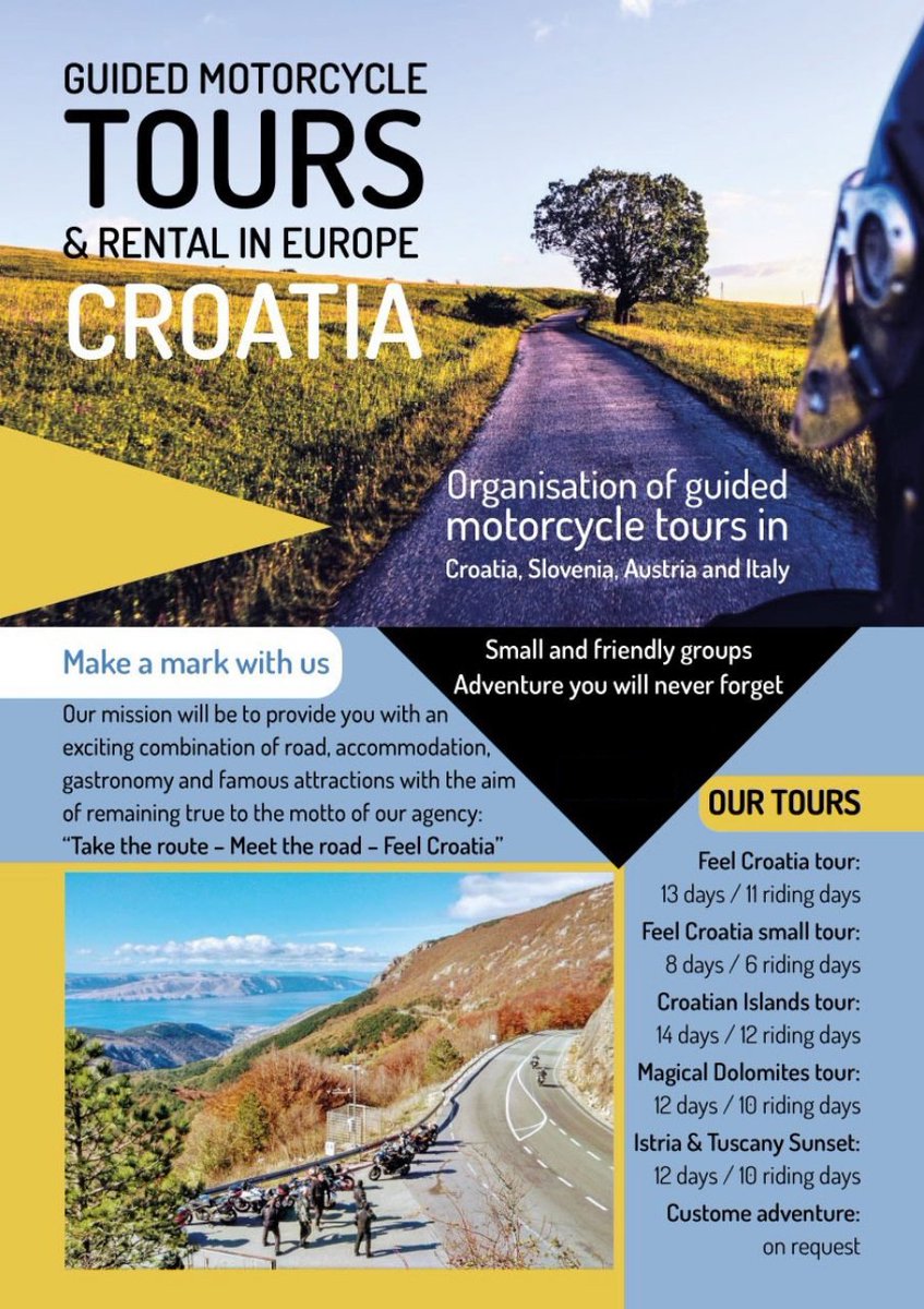 CroatiaMoto's tweet photo. Book adventure you will never forget.
Next available tour - middle of May.
Ride with us and "Feel Croatia" on two wheels 😊🏍👍
 #mototourscroatia #feelcroatia #croatianislands #guidedmototours #motorbiketour #motorcycleguidedtours #motorcycletouring #motorcycleadventure https://t.co/75o1g3L4U7