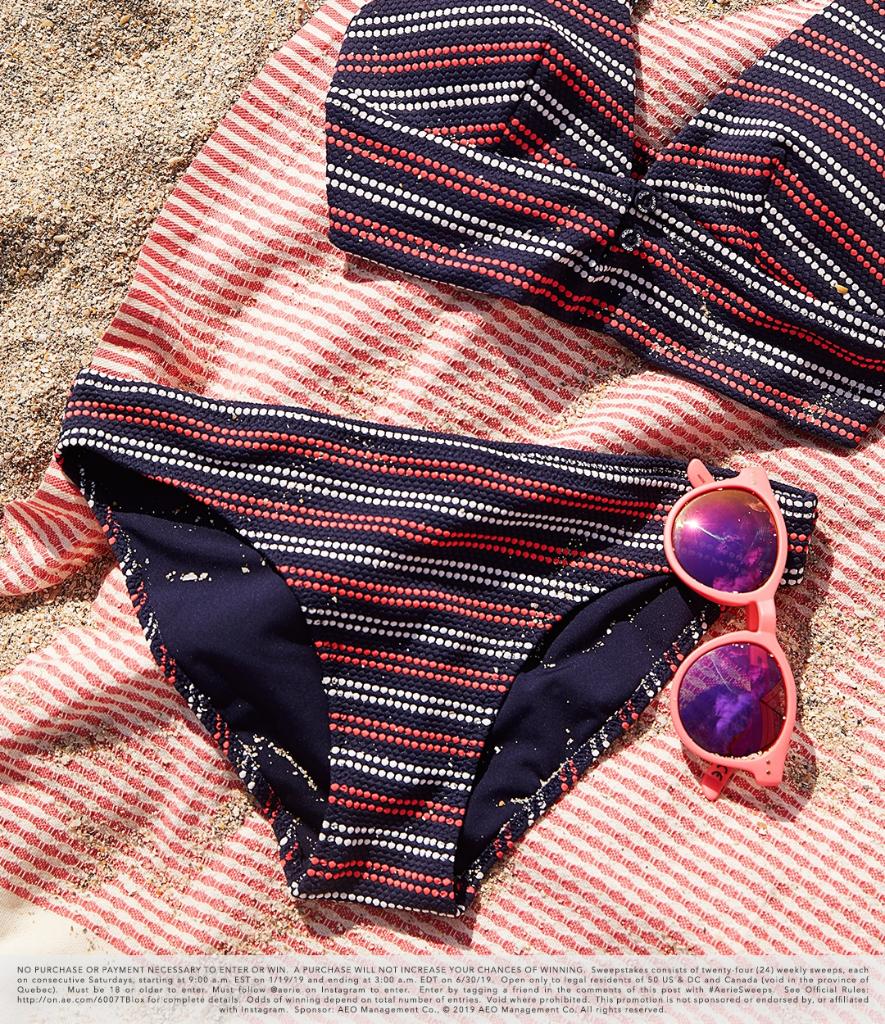 Aerie's tweet photo. Happy #AerieSwim Saturday, sunshine! Head to https://t.co/bkTBgQBknt to enter for your chance to win two $50 gift cards. https://t.co/iywI6Db6F3