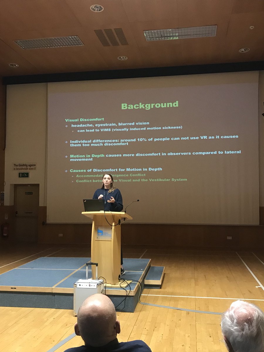 VladaSegen's tweet photo. Interesting talk by @katharina_269 on visual discomfort caused by motion-in-depth in #virtualreality #SVG2019 https://t.co/tEXIFLFPA1