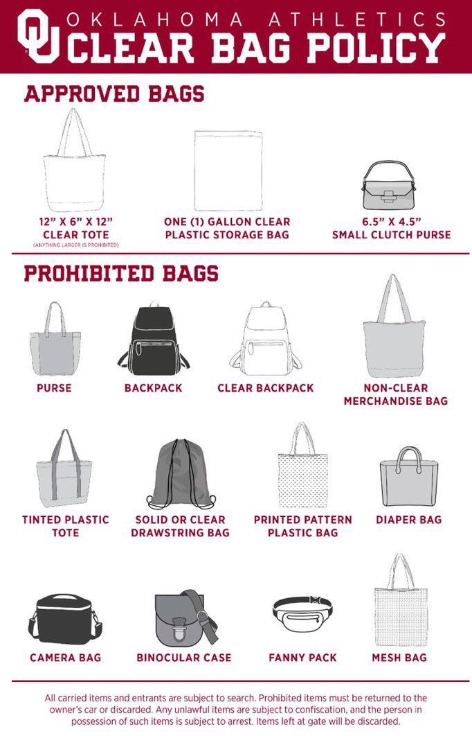 OU_MGymnastics's tweet photo. Reminder to fans that OU Athletics has introduced a clear bag policy and walk-through metal detectors at ALL home events this year, including todayβs meet. Note that the prohibited items list includes umbrellas. #ArriveSooner
More info ‡οΈ
https://t.co/1iLpMuhqLk https://t.co/clOSKqrGBn