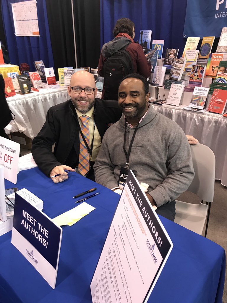 LSUCHSE's tweet photo. Dr. Eaton and Dean Mitchell are ready for the book signing at AERA! The book is also coauthored with our own Dr. Petra Hendry. #GeauxCHSE https://t.co/TC1NaDTJxA