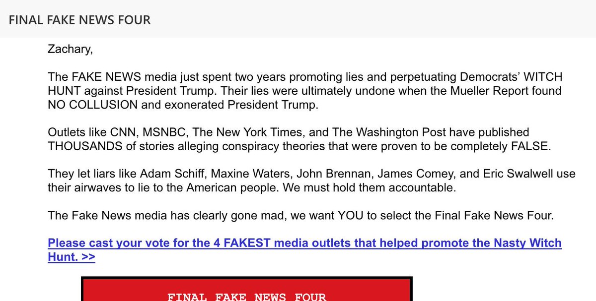 Trump "Final Fake News Four" link not working.