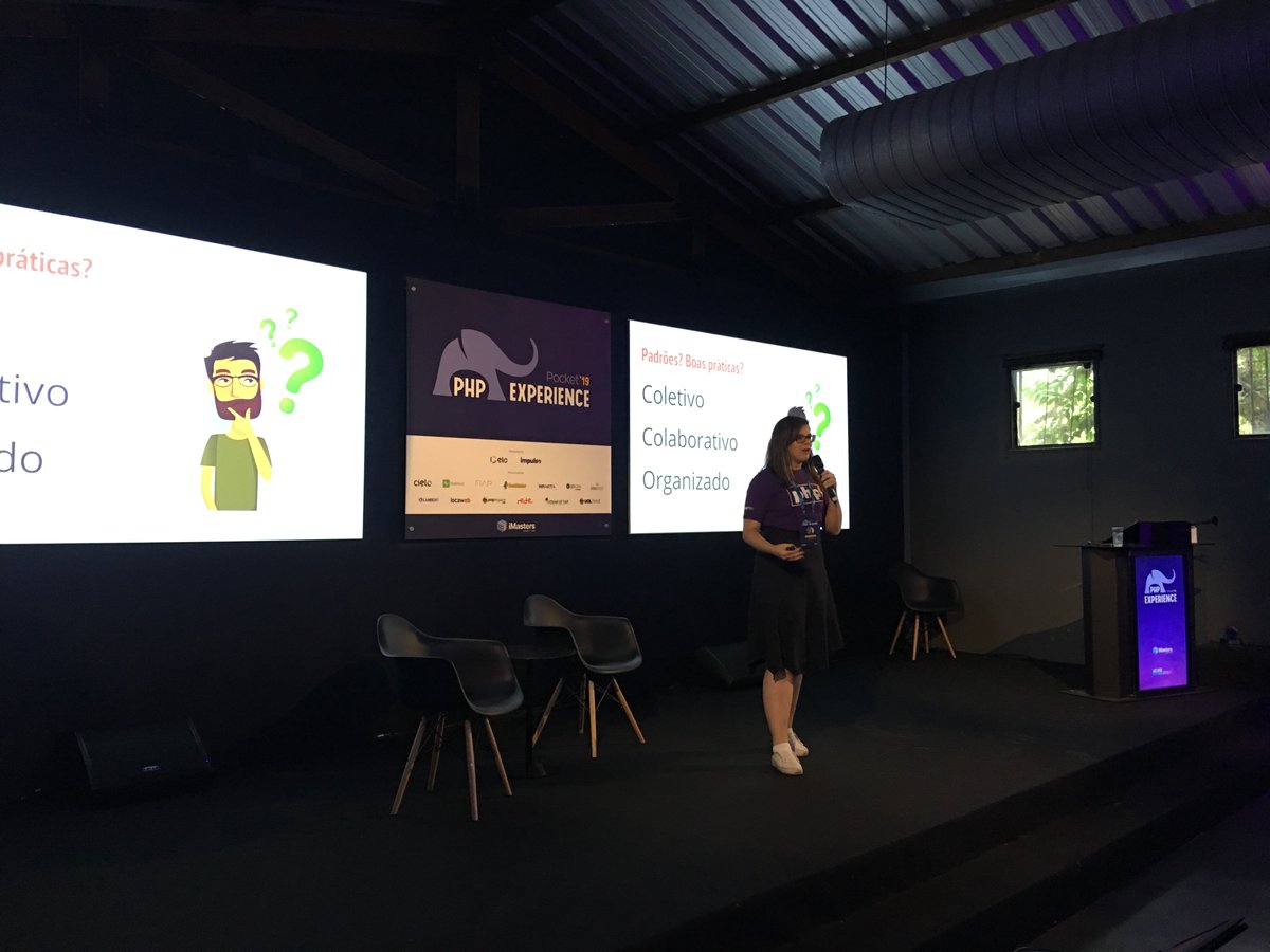 marcelgsantos's tweet image. A @meryDutra apresentando a sua palestra &apos;Precisamos seguir padrões?&apos; no #PhpExperience no @iMasters. Ela falou sobre o FIG, as PSRs e sobre a importância de padrões. #php #phpsp #phpx2019