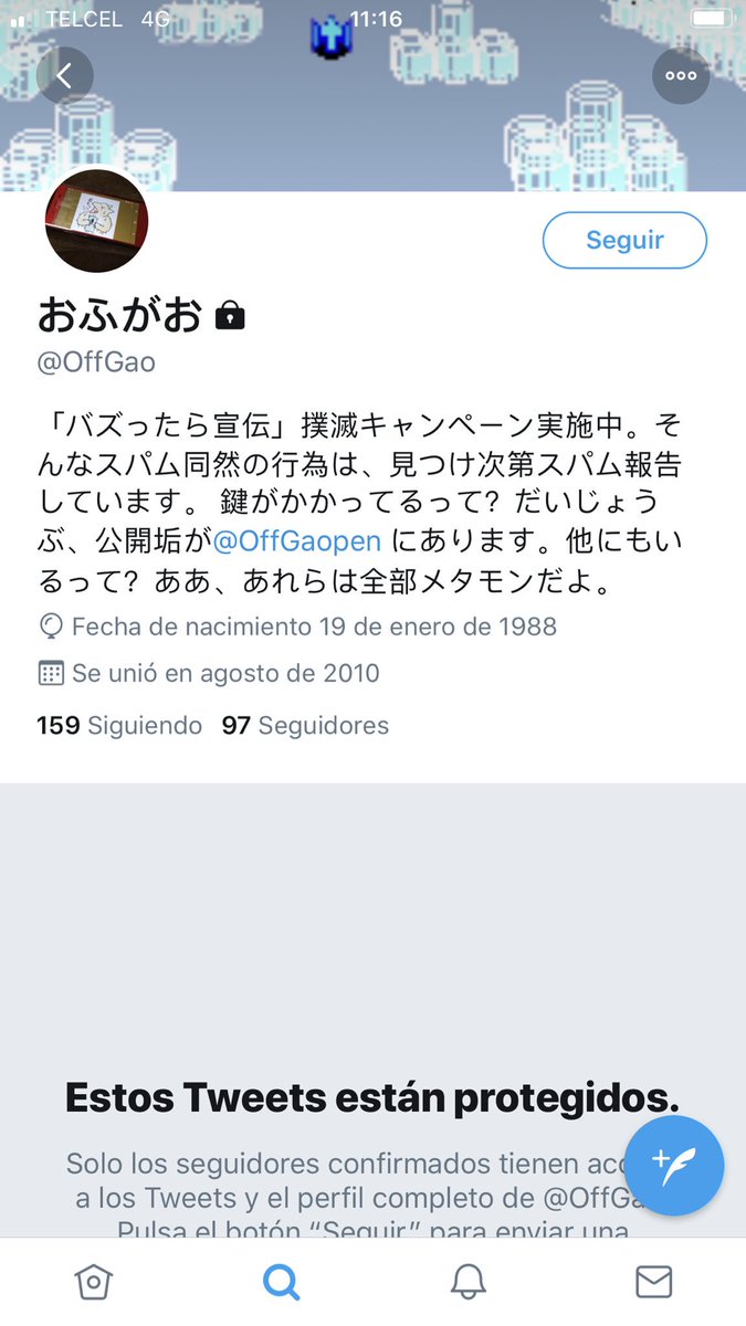 eltonykings's tweet photo. Sobreviví al chasquido de @OffGao pero solo para ver que sus tuits están protegidos. ¿Así para qué? 😫 #OffGao https://t.co/Pzsp2SJlI5