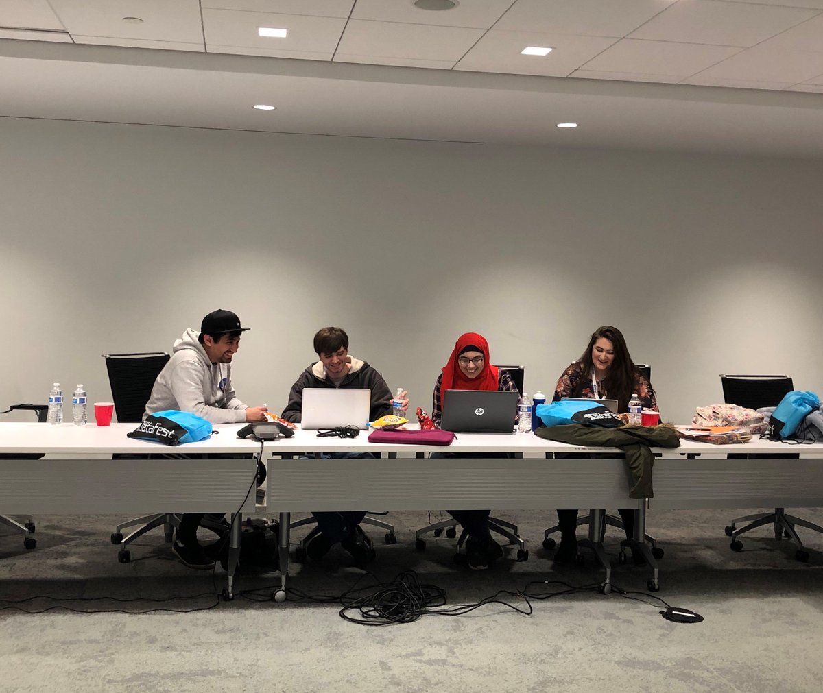DCDataFest's tweet image. #ASADataFest19 @summitdistrict students working hard after a hardy breakfast! Good luck to all the teams #DCDataFest