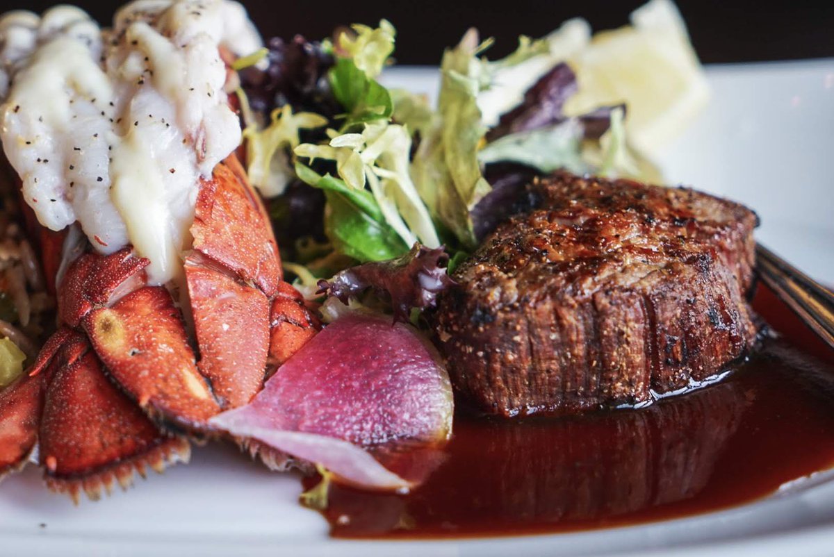 The best Surf N Turf in town🔥

 -Maine lobster tail, beurre monte, lemon petit filet mignon, Madeira wine reduction-