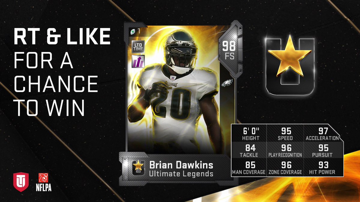 EASPORTS_MUT's tweet image. Brian “Weapon X” Dawkins is the LTD Ultimate Legend! 

RT for a chance to win! #Madden19