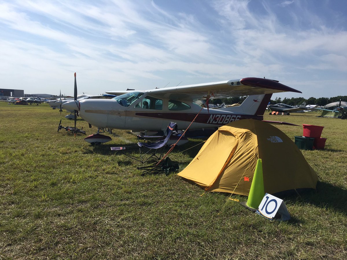 OutsideOklahoma's tweet photo. So here’s a unique camping ⛺️ experience. Camping with your airplane at the annual Sun ‘n Fun Fly-in this week in Lakeland, Florida. 150,000+ attendees. Second only in size  to the Oshkosh Wisconsin Fly-in. #camping #aviation https://t.co/02aqeiHPuz