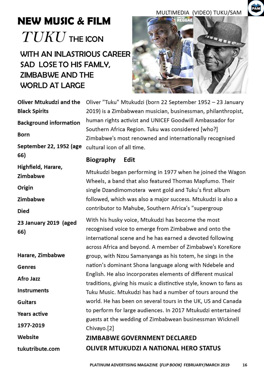 PlatsMag's tweet photo. In memory of the music legend Oliver Mtukudzi
LIKE, SHARE
● INSTAGRAM - 
https://t.co/vWlkig1TVc
● FACEBOOK page -
https://t.co/VEnZ9njI72 https://t.co/G43TcRVufe