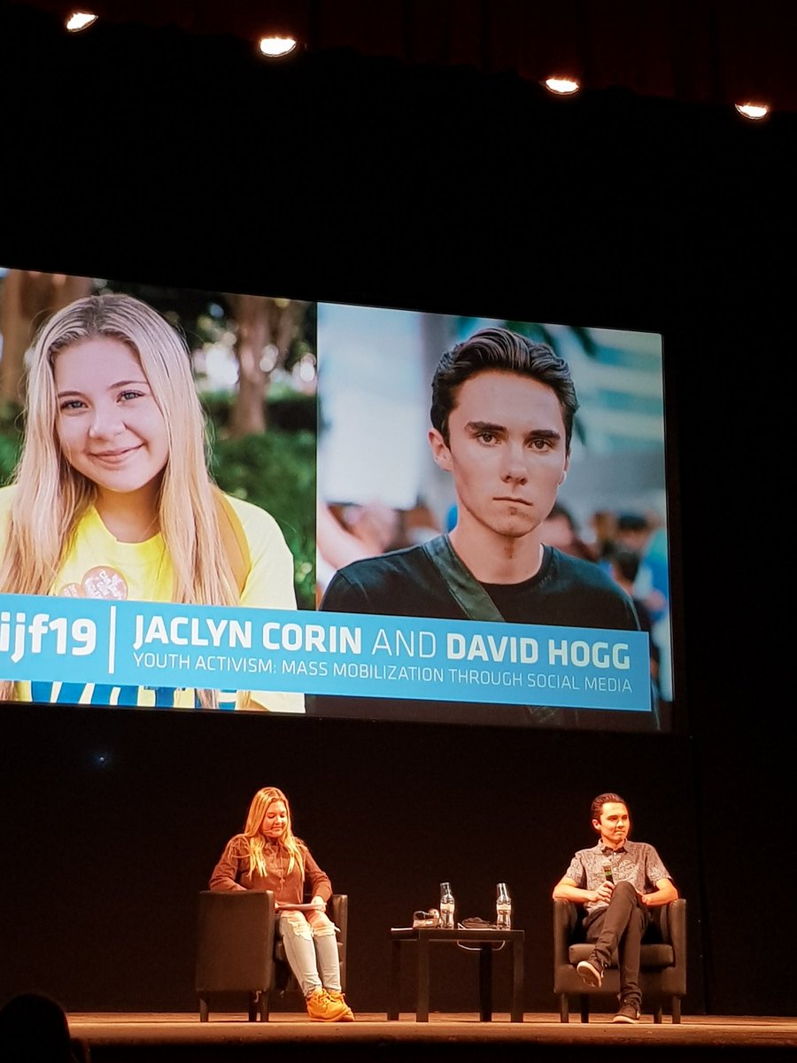 SandraBi's tweet photo. Ragazzi che sopravvivono a una strage e fondano il movimento "march for our lives". Il futuro ha la faccia di Jaclyn e di David 🙌 #ijf19 https://t.co/N61WATgdBN