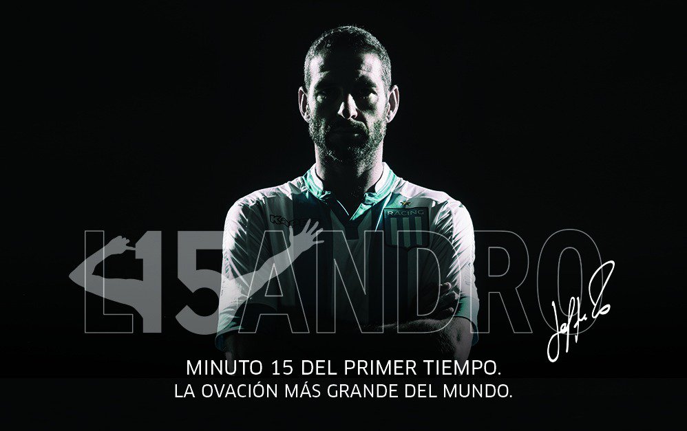 RacingClub's tweet photo. Mañana, en el minuto 15 del primer tiempo, tenemos una cita para homenajear a nuestro capitán, que la ovación se escuche en todo el mundo: ¡L15ANDRO! 👏👏👏

#Licha15 😀👈 https://t.co/TC5h7OKhCt