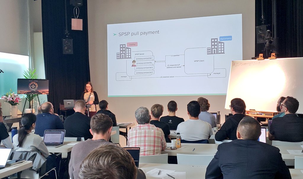 vanessadice's tweet photo. .@sabinebertram_ demo of #pullpayments #spsp @Interledger and presentation of ecommerce payments using InterPay #ILPSummit2019 https://t.co/mMAl2vQZKC