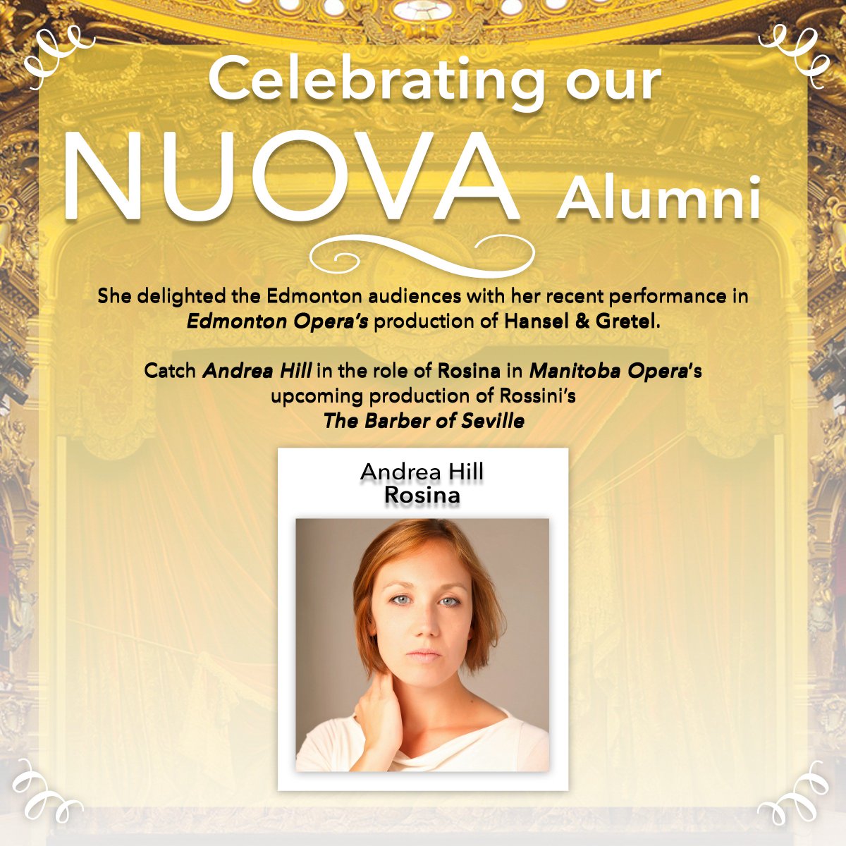 nuovavocalarts's tweet image. Catch Andrea Hill in the role of Rosina in Manitoba Opera's upcoming production of Rossini’s The Barber of Seville.
April 6, 9 &amp;amp; 12, 2019 in Winnipeg.
#opera #manitoba #manitobaopera #instaopera #operalover #stage #theatre #seville #rossini #barber