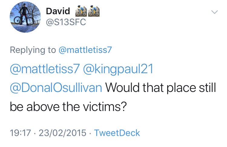 BigDendrick's tweet photo. @S13SFC You like to refer to Scousers as “victims” too - Lovely fella you are https://t.co/NbON3HNTwC