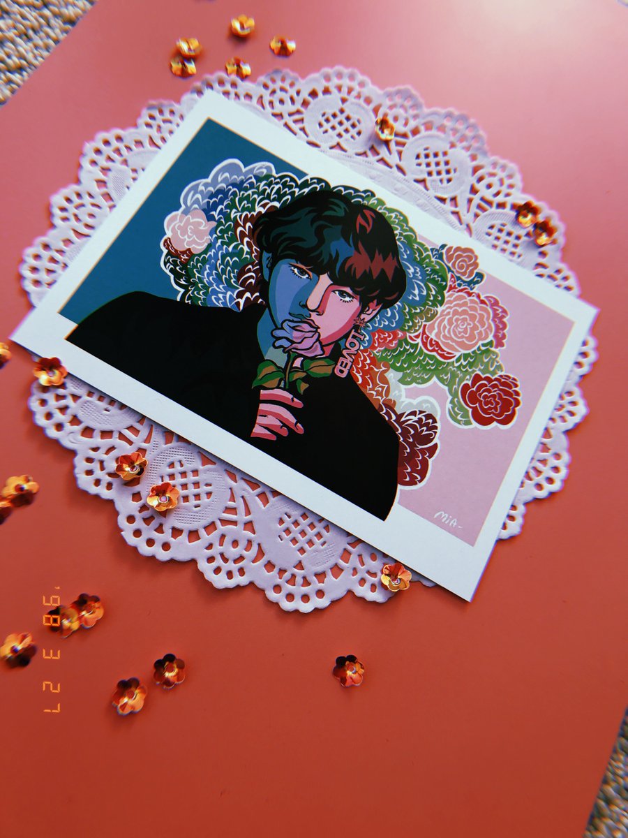 Carnemiamia's tweet photo. 'Singularity' Prints Now Available ✨🌹#BTSfanart #btssingularity #BTSV #artprint #postcard #floral #artwork https://t.co/HblXSOuiTe