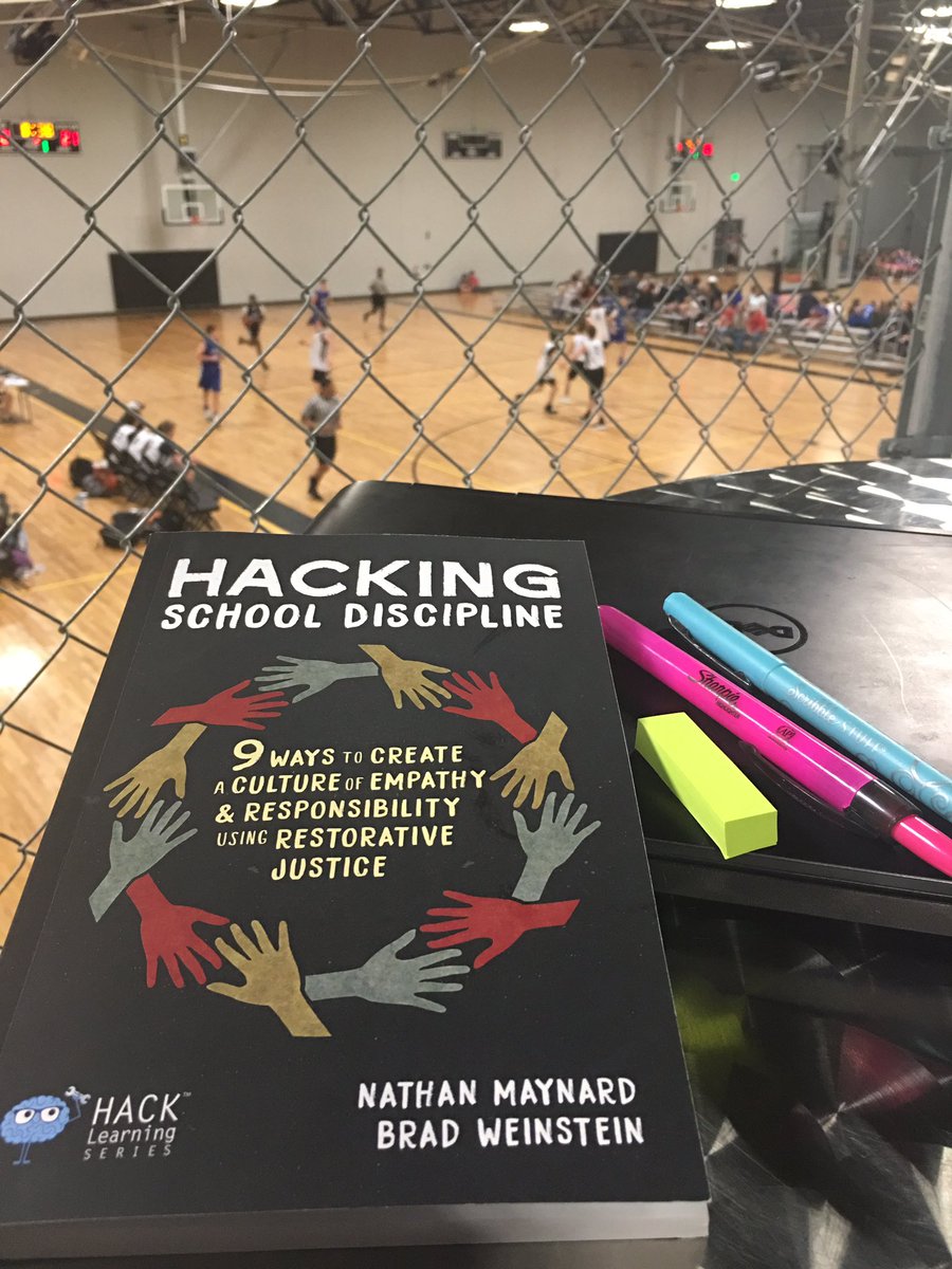 OBrienMegin's tweet photo. Full weekend at the gym! Getting in some reading and research to add to my classroom restorative practices while in between games. Who else loves @Sharpie marking and @Postit flagging text?! @WeinsteinEdu #WPSProud #WpsFutureReady @EndersLeaders #HootHoot https://t.co/daEwzEIUe2